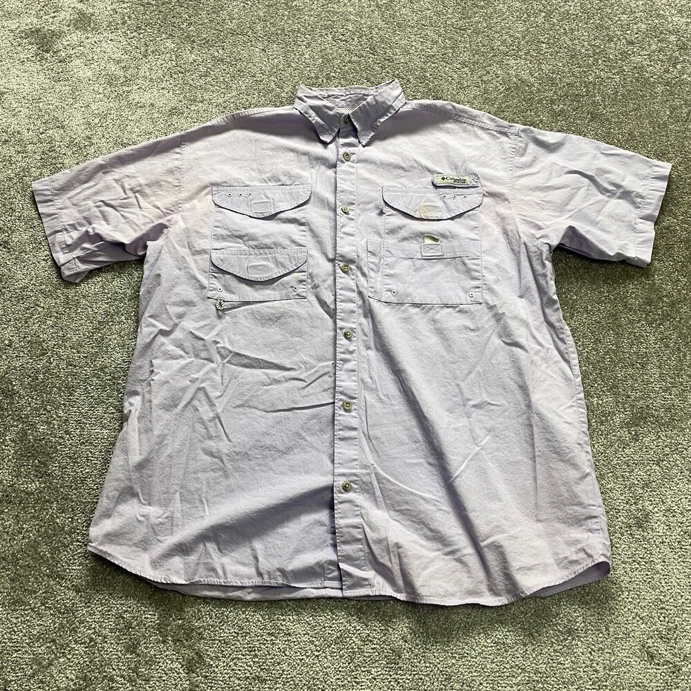 Columbia PFG Shirt Mens Large Light Purple Short Sleeve Button Up Outdoor Fishin